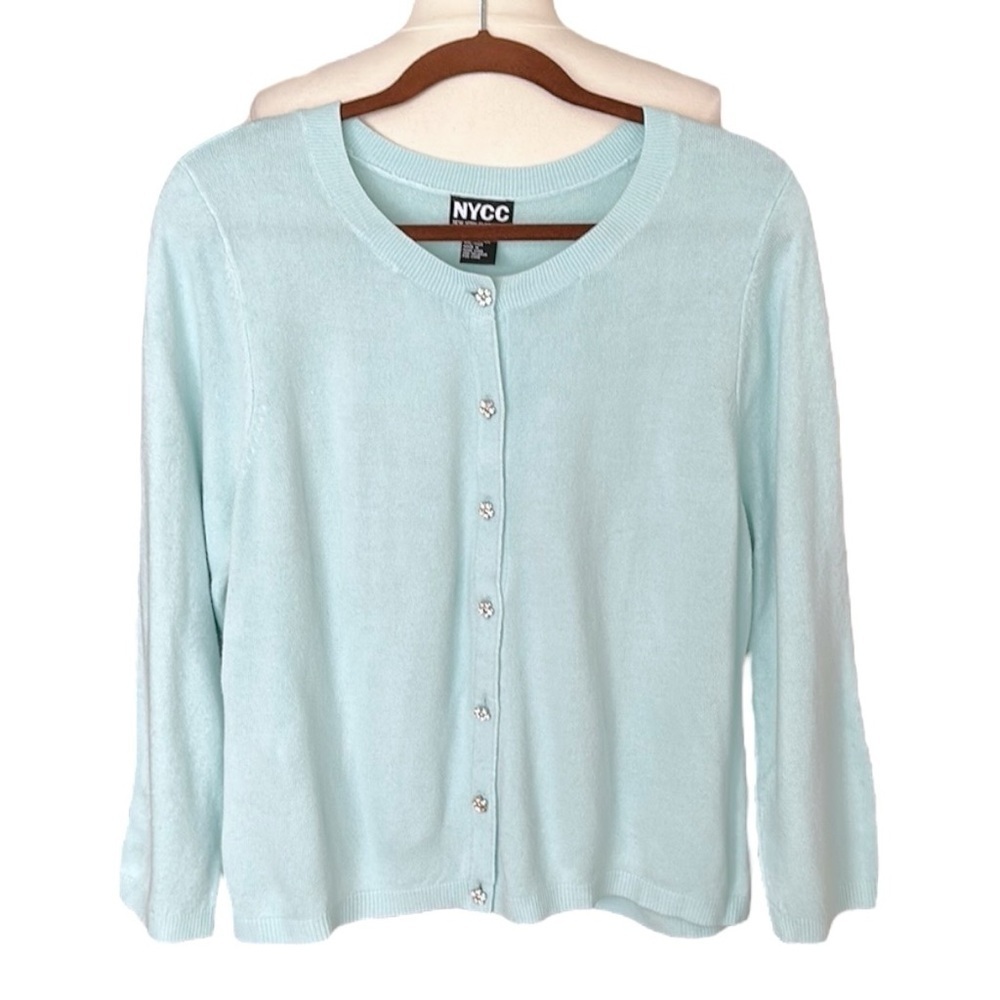 NYCC Vintage Powder‎ Blue Cardigan Sweater Preppy School Girl Coastal Pastel, XL